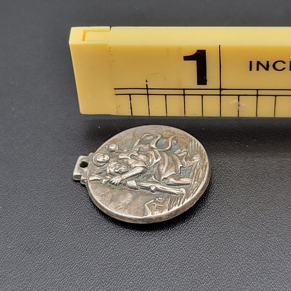 Saint Christopher Silver Medal Charm Religious St Peters Square Vintage - Picture 4 of 4